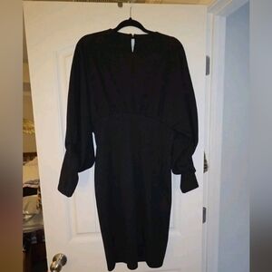 Black Sheath Dress Knee Length Long Sleeve Crew Neck Solid Women's Large